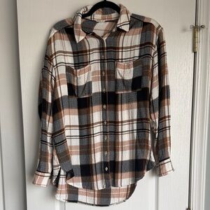 Pilcro Checkered Button Down Shirt - Black, Brown, White